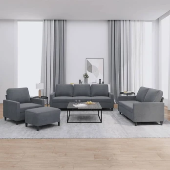 Sofa Sofos komplektas su pagalvėlėmis, 4 dalių, pilkas, aksomas