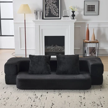Dvivietė sofa, juoda, transformuojama į lovą, be surinkimo, 2 vnt