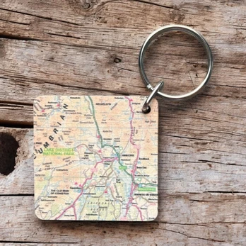 OS Map Wooden Square Key-ring - Lake District National Park