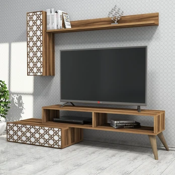 Tv staliukas Planet-Walnut, White Graikinis riešutas Balta