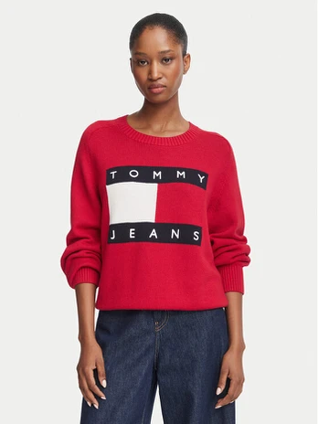 Tommy Jeans Megztinis Flag DW0DW23450 Raudona Regular Fit