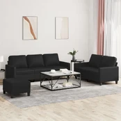 Sofa Sofos komplektas su pagalvėlėmis, 3 dalių, juodas, dirbtinė oda kaina
