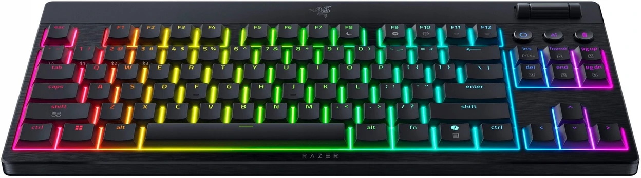 Razer BlackWidow V4 Low-Profile HyperSpeed, clicky, TKL, US, juoda - Belaidė klaviatūra