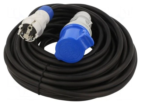 Extension lead | 3x2.5mm2 | Sockets: 1 | rubber | black | 10m | 16A