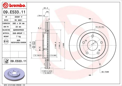 Stabdžių diskas BREMBO 09.E533.11