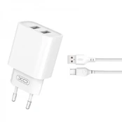 XO CE02C USB charger 2xUSB 2.1A + Micro USB cable 1m kaina