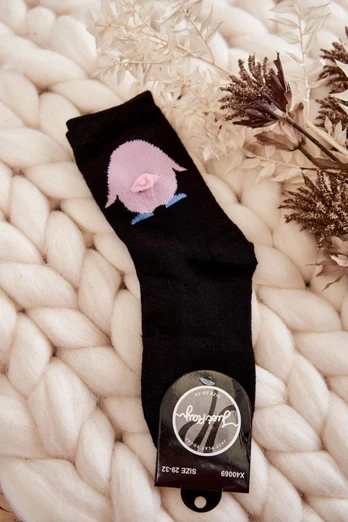 Jaunimo medvilninės kojinės Pink Penguin Black