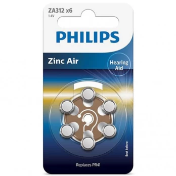 Battery Philips Zinc Air 1.4V 6-blister (PR41 / brown tab)