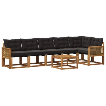 Lauko sofos komplektas su pagalve 7 pcs Natūrali ir juoda