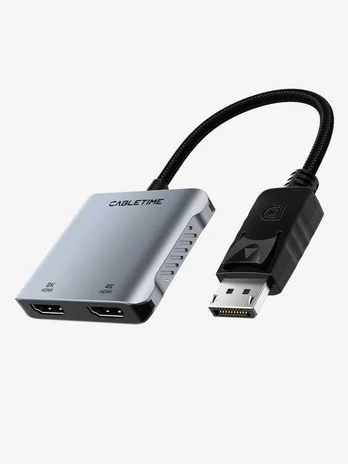Cabletime 8K DP til dobbelt HDMI Adapteris, 1x 8K30H, su HDMI +