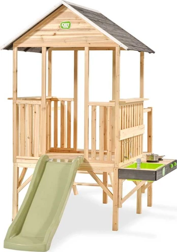 EXIT Panorama 350 wooden playhouse with slide and mud kitchen