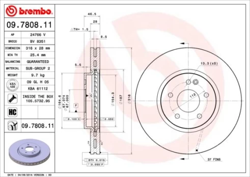 Stabdžių diskas BREMBO 09.7808.11