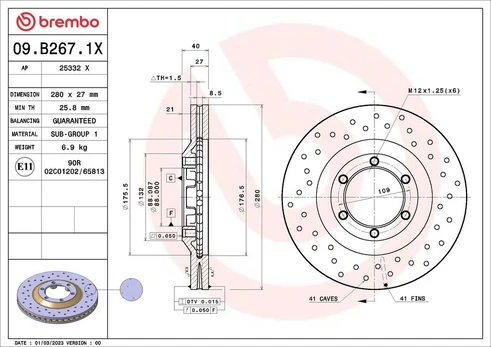 Stabdžių diskas BREMBO 09.B267.1X