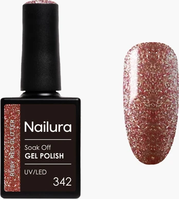 Nailura - Gel Polish 342 - Ruby Red Glitter - 10 ml