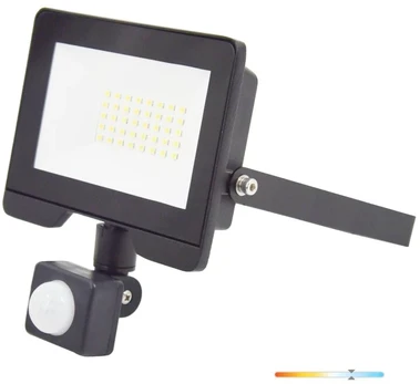 30W LED prožektorius su judesio davikliu MHC, juodas, 6500K, IP44