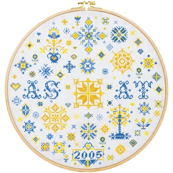 Siuvinėjimo kryželiu rinkinys „Šeimos sampleris“ su karoliukais, 30x30 cm