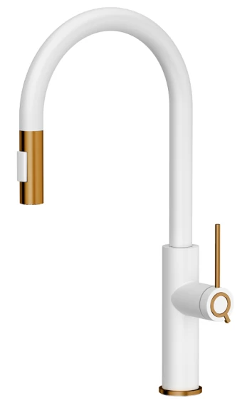 Virtuvinis maišytuvas su ištraukiama žarna Quadron JENNIFER Q LINE SLIM 3623510_WHMPVDC1, balta matinė/vario
