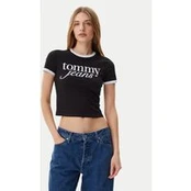 Tommy Jeans Marškinėliai Script Ringer DW0DW20631 Juoda Slim Fit