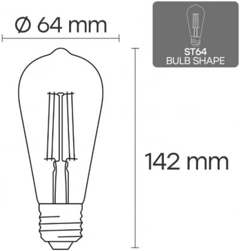 LED Filament bulb E27, ST64, 12W, 1380lm, 3000K, 360°, amber