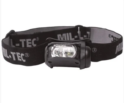 Mil-Tec LED prožektorius tvirtinamas ant galvos 4-colour, Juodas