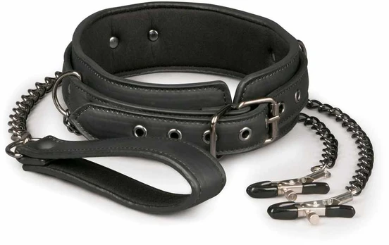 Easytoys Passkey Leather Collar With Nipple Chains