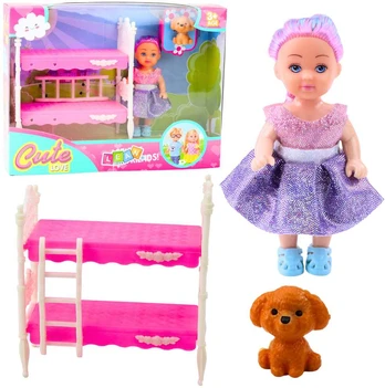Mini lėlė su lovyte ir šuniuku