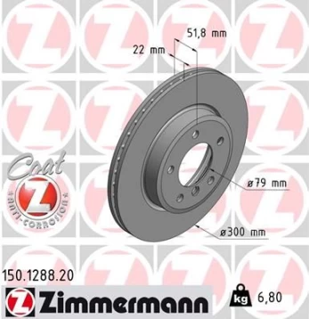 Stabdžių diskas ZIMMERMANN 150.1288.20