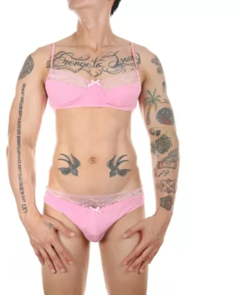 Seksuali liemenėlė ir kelnaitės, rožinės spalvos
