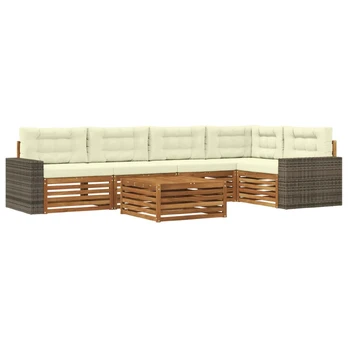 Lauko sofos komplektas 6 pcs Natūralus ir grietinėlė