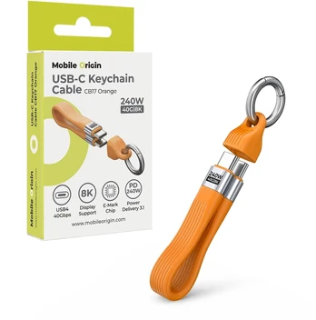 Mobile Origin 240W 40Gbps 8K USB-C Keychain Cable CB17 Oranžinis