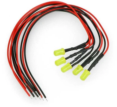 5mm 12V LED su rezistoriumi ir laidu - geltona