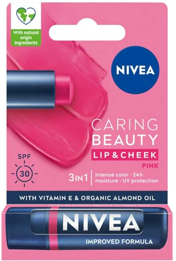 Nivea Caring Beauty pielęgnująca pomadka do ust 3w1 Rožinė 4.8g