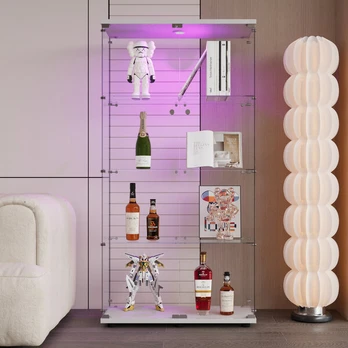 Stiklinė Vitrina, su LED apšvietimu, 4 lentynomis, balta