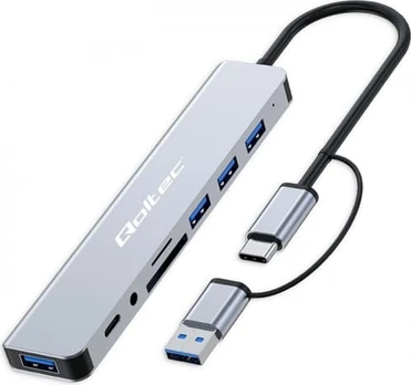 Qoltec Hub Adapteris 8w1 USB-C/USB | USB-C | 4xUSB | SD/TF card | JACK 3.5mm TRRS