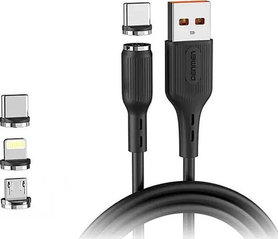 USB cable Denmen USB-A - USB-C + microUSB + Lightning 1 m Black (29367)