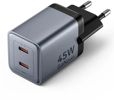 Įkroviklis Vention GaN 2x USB-C (45W/45W)