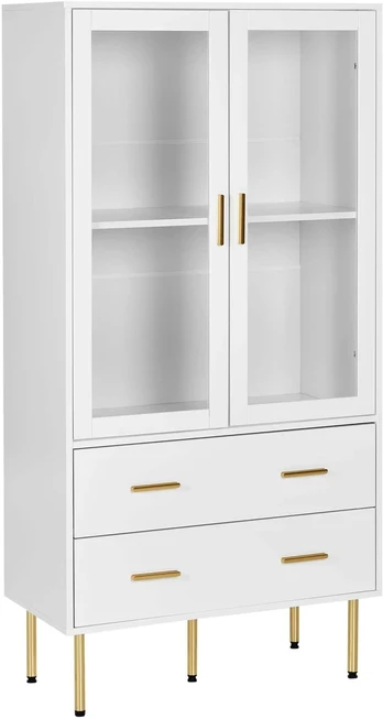 Beliani Vitrina su stiklinėmis durelėmis MILORA 80 cm Balta