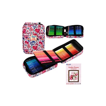 Lean Three-compartment pencil case Coloring book with flowers Sharpener Eraser Crayons 72 pcs.