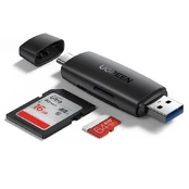 Adapter USB + USB-C UGREEN CM304 Card Reader SD + microSD (black) kaina