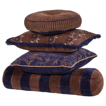 NIVA CUSHIONS VELVET BROWN/BLUE - SET OF 4
