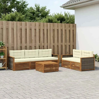 Lauko sofos komplektas su pagalve 6 pcs Natūralus ir grietinėlė
