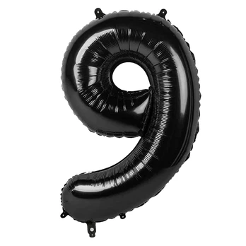 Folinis balionas su heliu, skaičius 9 - 85cm, juodas