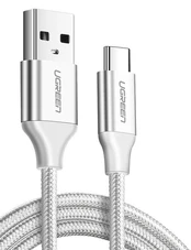 Nickel-plated USB-C cable QC3.0 UGREEN 0.25m (white) kaina
