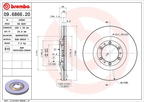 Stabdžių diskas BREMBO 09.6866.20