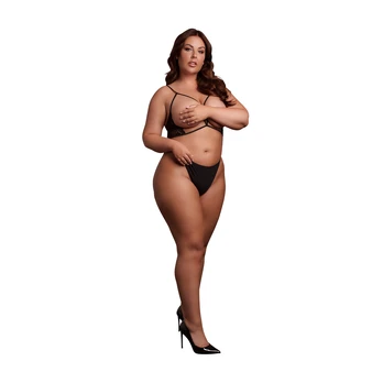 Shots Open Cup Triangle Bra with Lace and Adjustable Sliders - Plus Size - Juodas