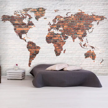 Artgeist Fototapetas - World Map: Brick Wall