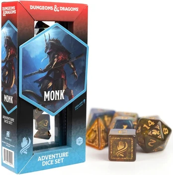 Sirius Dice Dungeons & Dragons Adventure Dice - Monk: Mėlyna / Gold