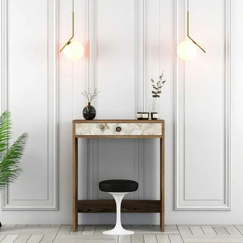 Makiažo stalas Lizbon - Walnut, Baltas, Marble