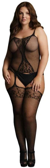 Shots Passion Plus Size Bodystocking Fishnet & Lace Pattern XXL-5XL Juodas