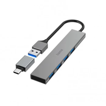 USB hub Hama 4 pesa USB 3.0 Ultra-Slim + USB-C Adapter